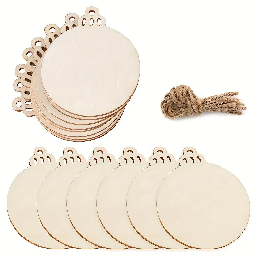 10 Wooden Discs with Rope for Crafts Decor and Marking