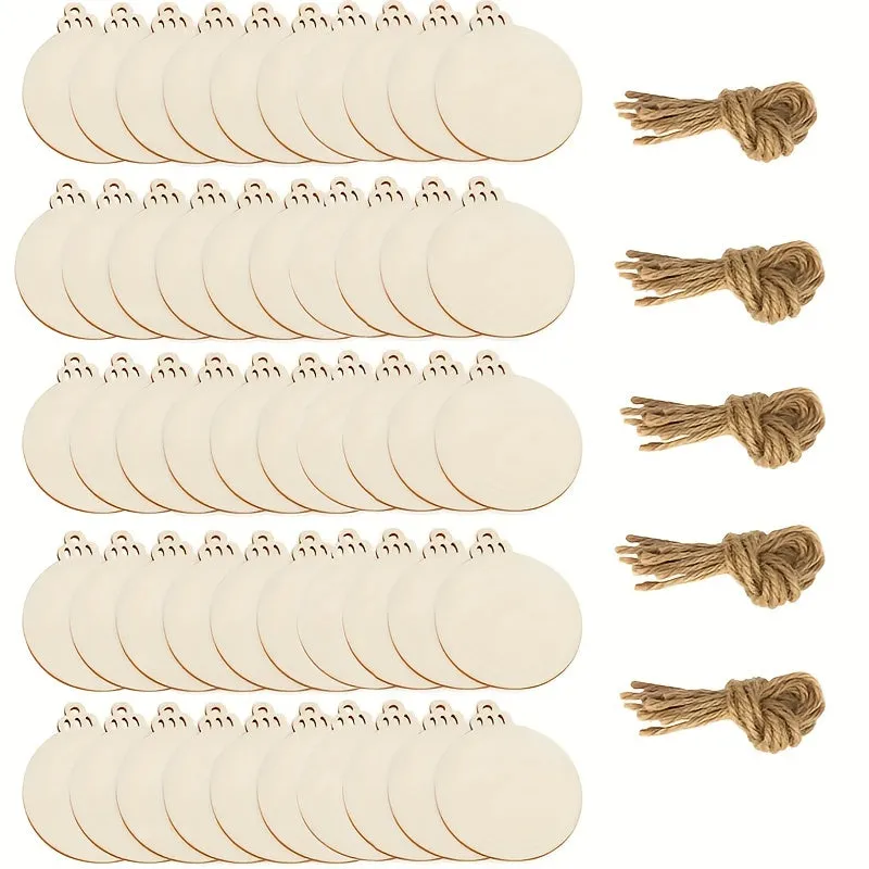 10 Wooden Discs with Rope for Crafts Decor and Marking