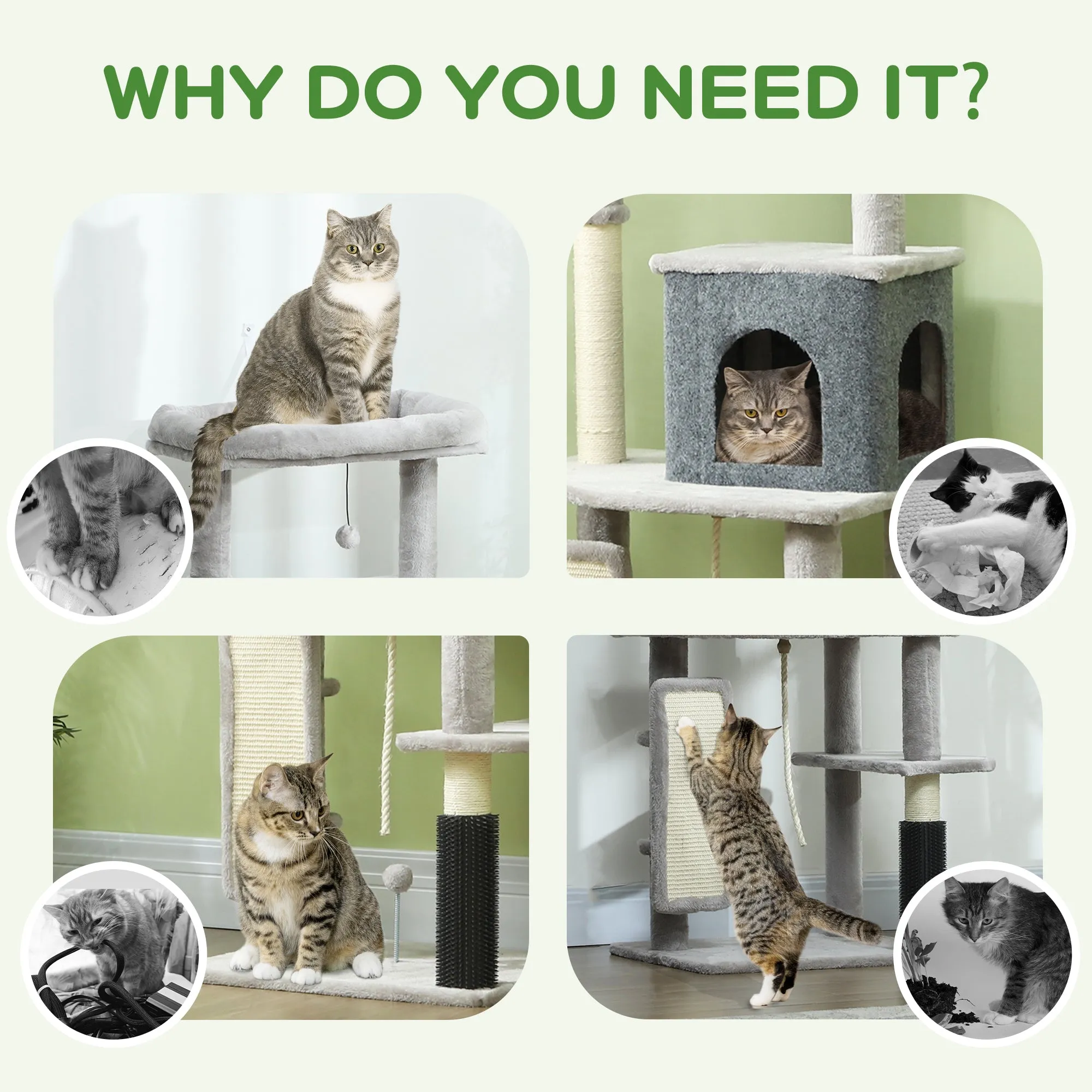 132cm Cat Tree for Indoor Cats w/ Scratching Posts, Light Grey