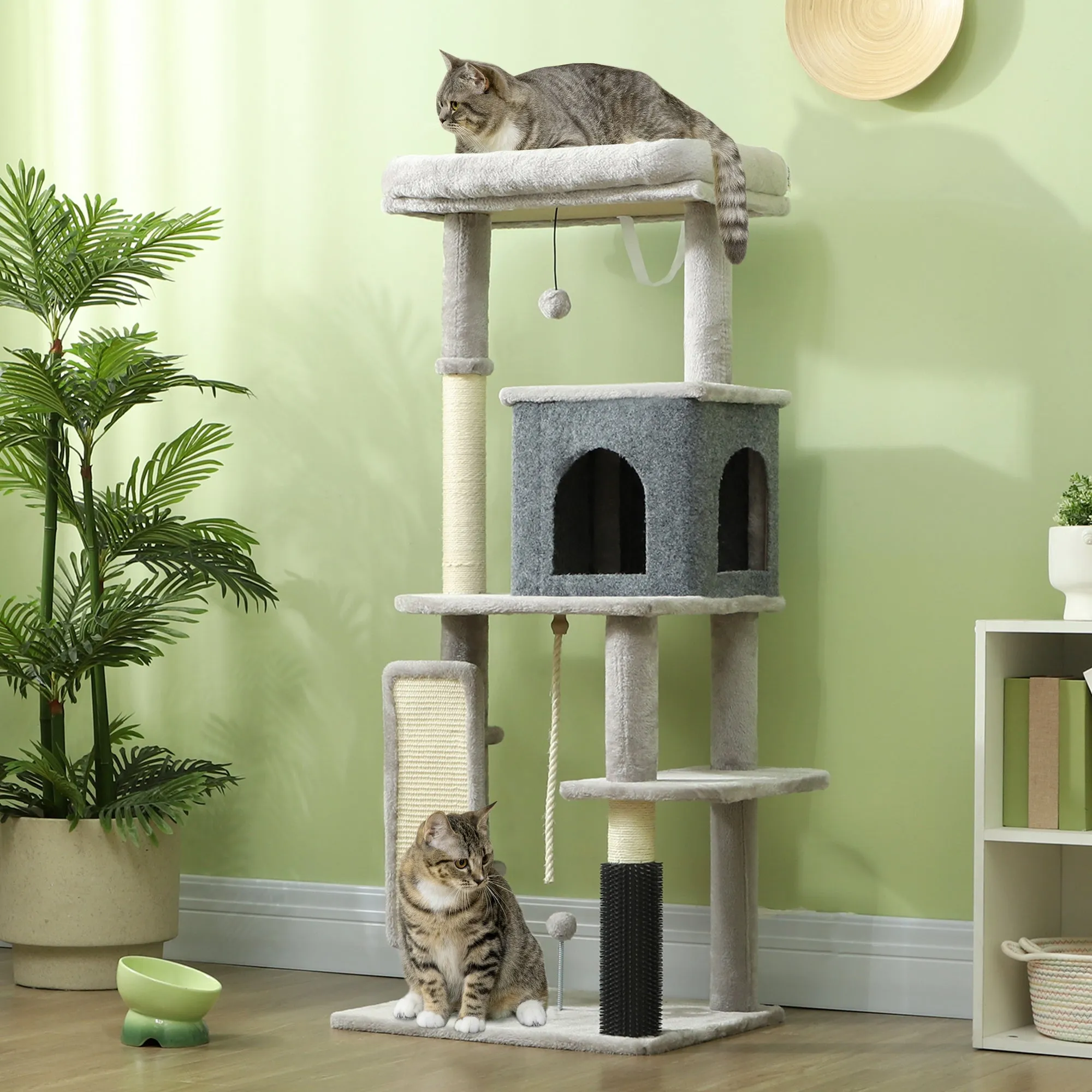 132cm Cat Tree for Indoor Cats w/ Scratching Posts, Light Grey