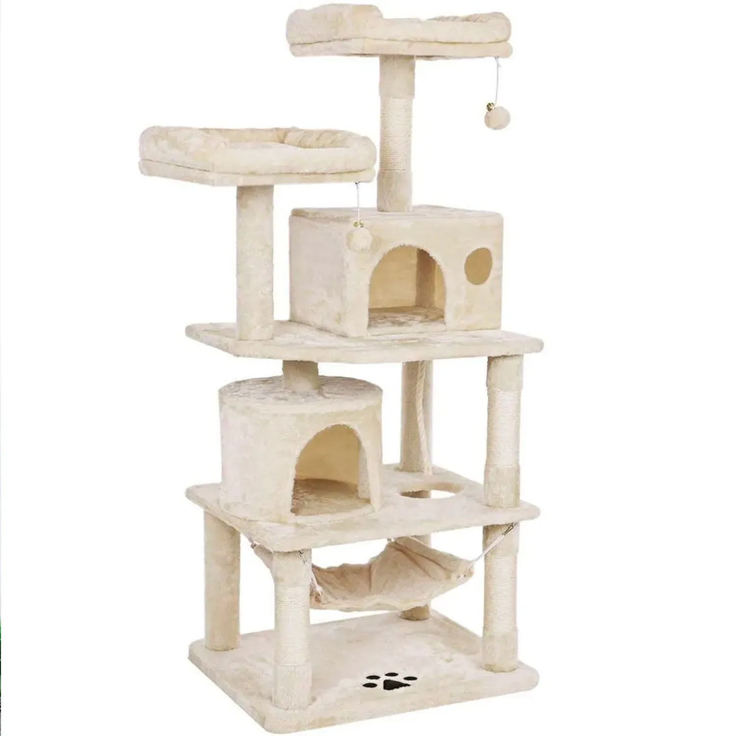 145cm Cat Tree Tower Scratching Post Scratcher Toys Wooden Condo House Cats Bed - Beige