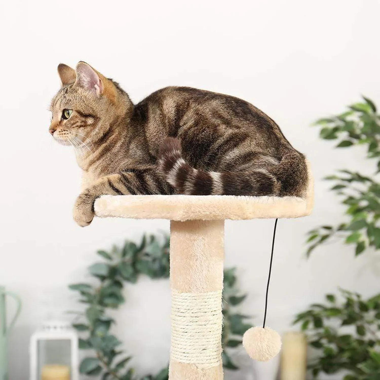 145cm Cat Tree Tower Scratching Post Scratcher Toys Wooden Condo House Cats Bed - Beige