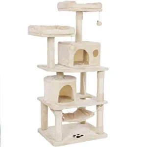 145cm Cat Tree Tower Scratching Post Scratcher Toys Wooden Condo House Cats Bed - Beige