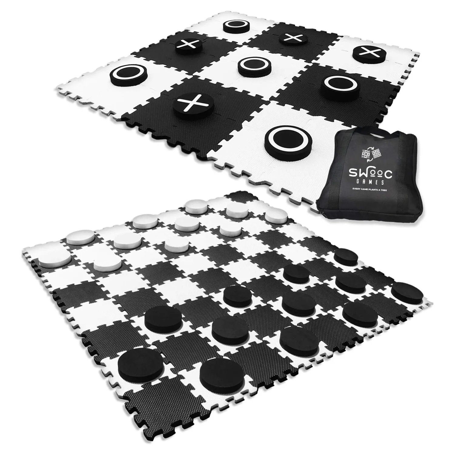 2-in-1 Giant Checkers & Tic Tac Toe Game