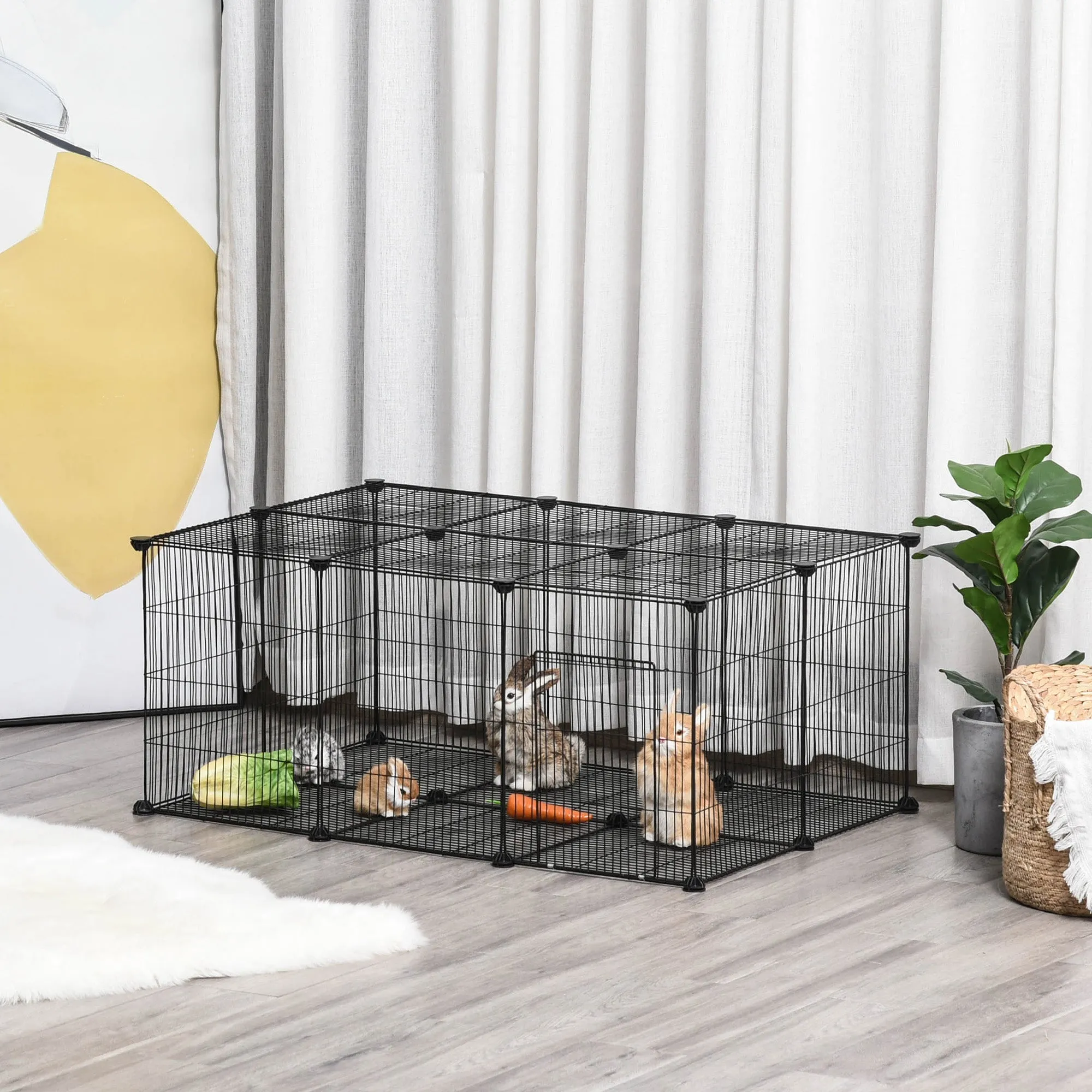 22 Panel Small Animal Playpen Black by Pawhut