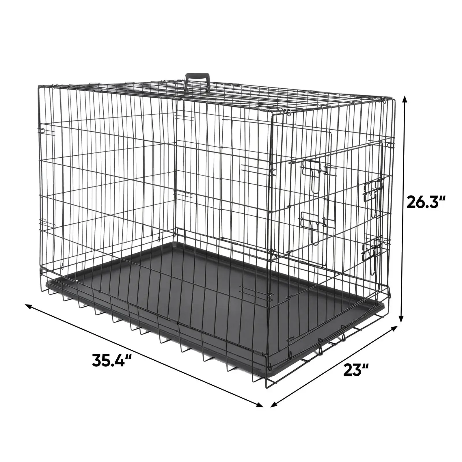 36" Folding Pet Cage Dog Crate Kennel Metal 2Door With Tray Black