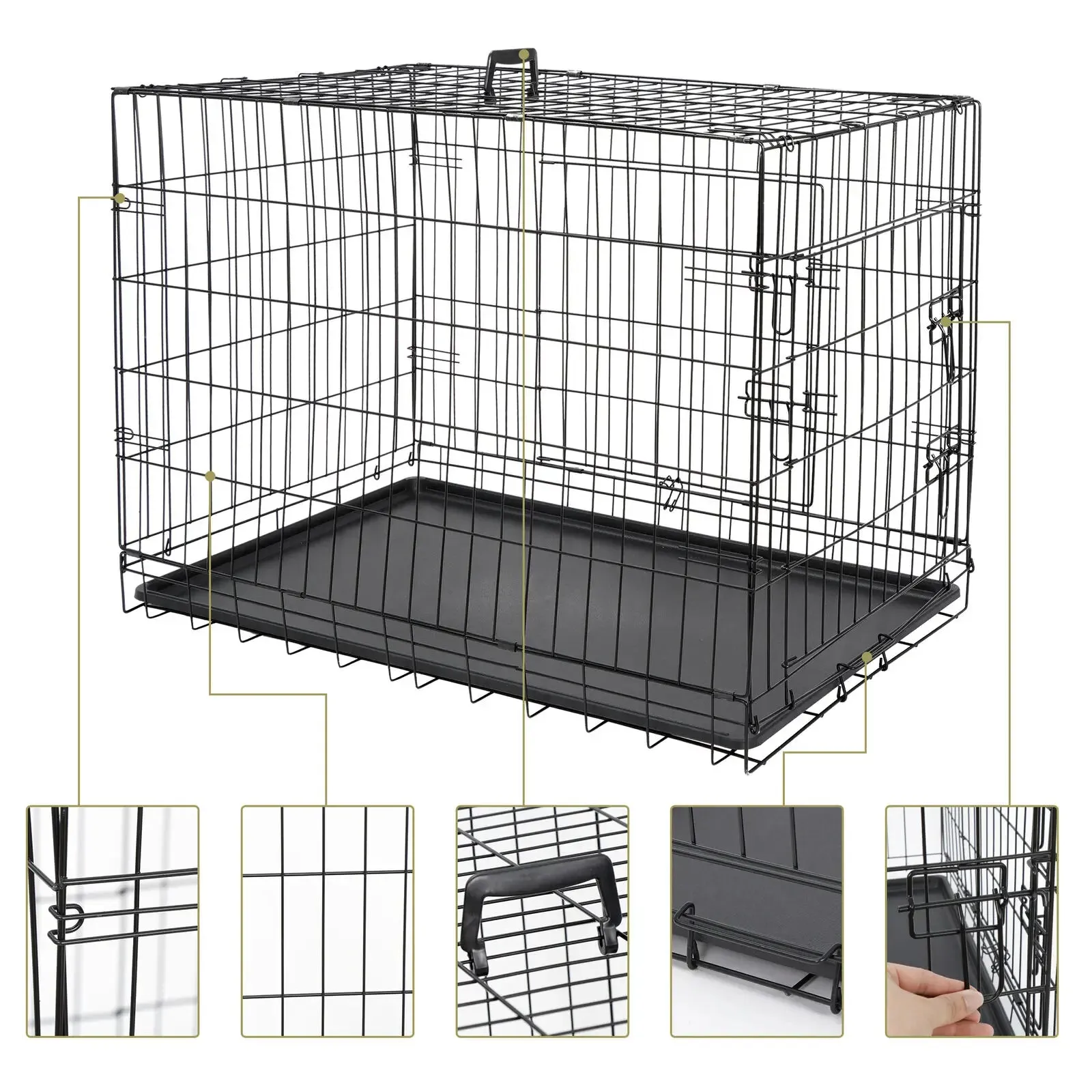 36" Folding Pet Cage Dog Crate Kennel Metal 2Door With Tray Black