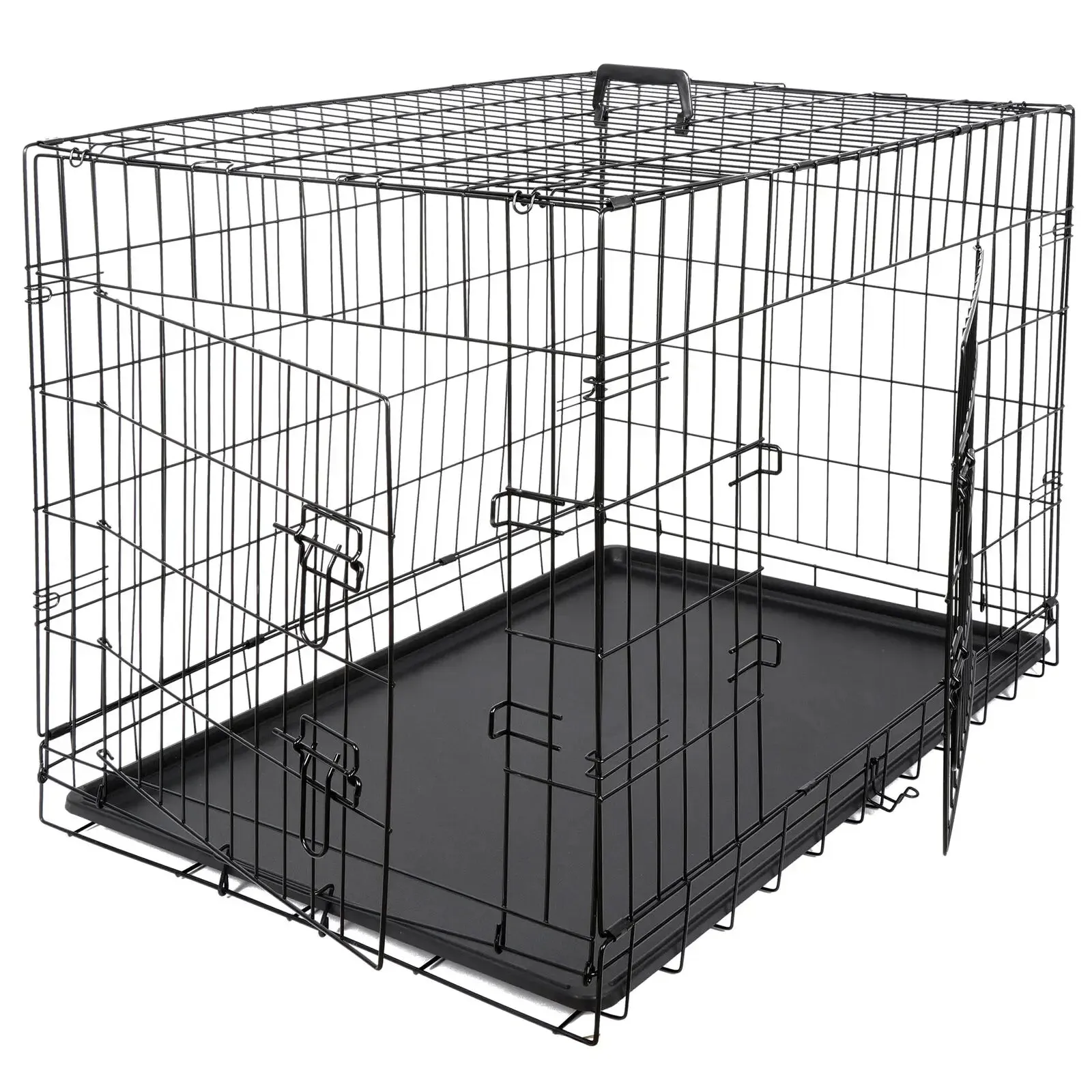 36" Folding Pet Cage Dog Crate Kennel Metal 2Door With Tray Black