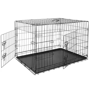 36" Folding Pet Cage Dog Crate Kennel Metal 2Door With Tray Black