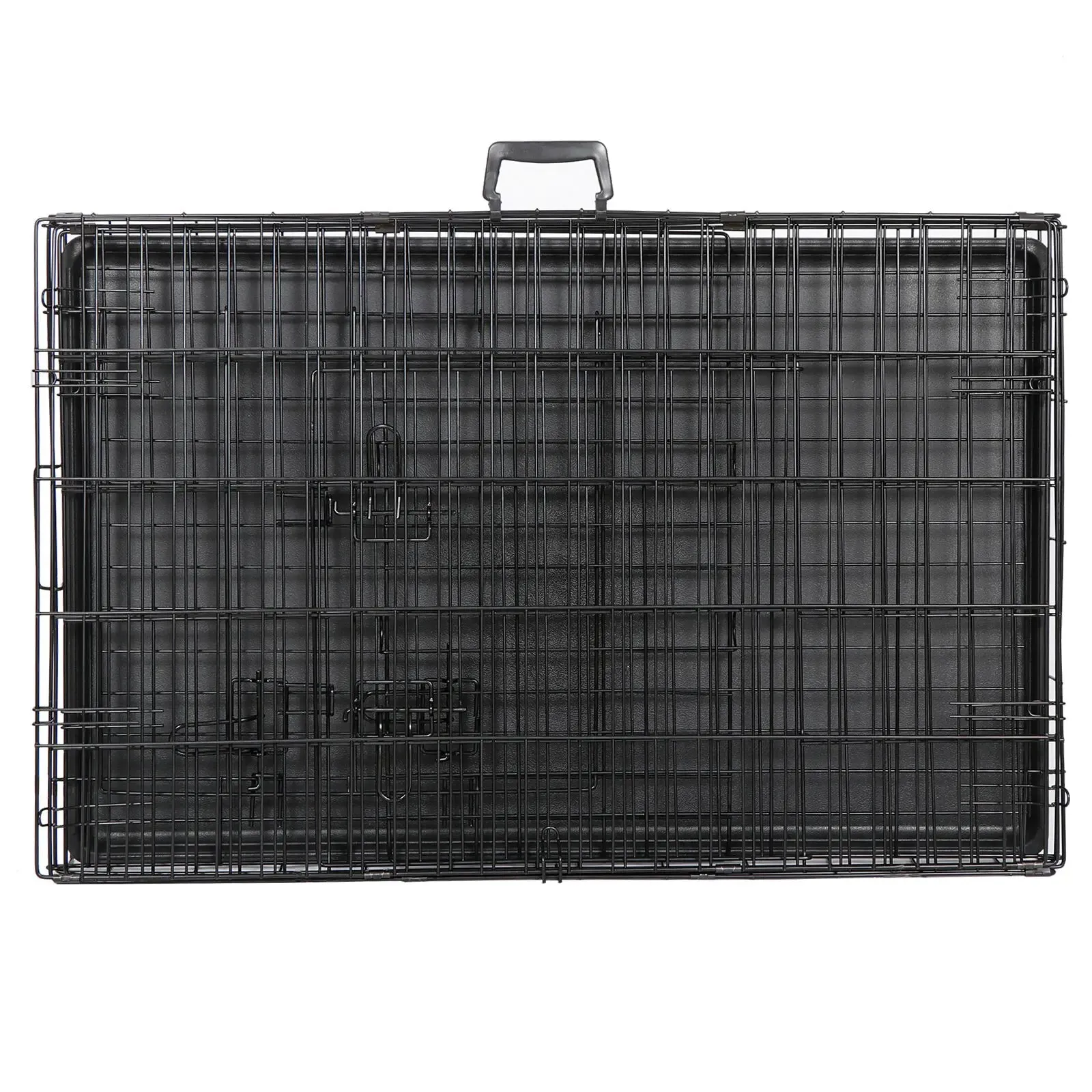 36" Folding Pet Cage Dog Crate Kennel Metal 2Door With Tray Black