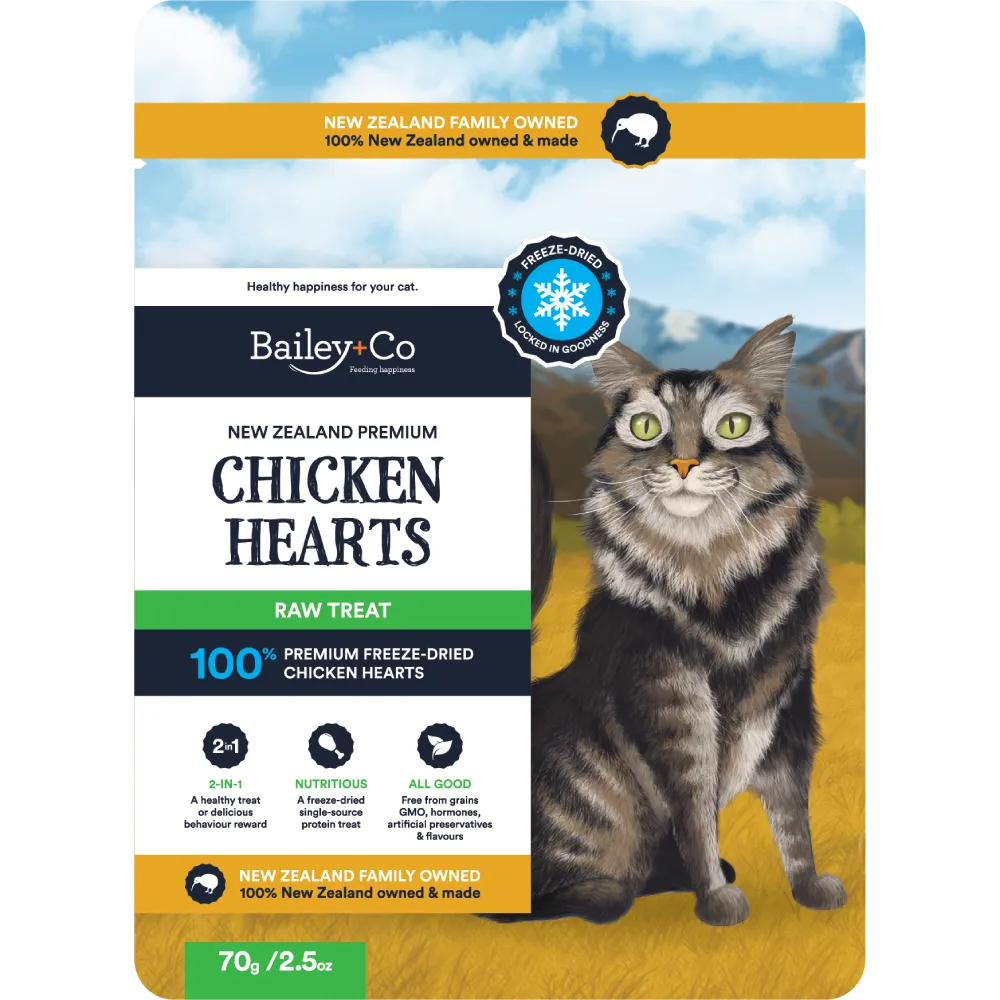 Bailey Co Cat Freeze-Dried Raw Treat New Zealand Chicken Hearts 70g