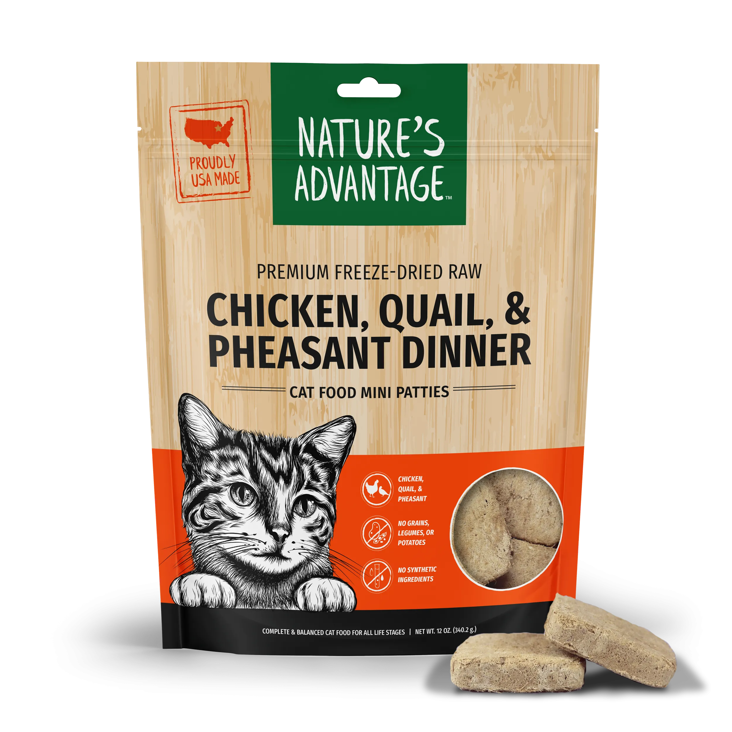 Freeze-Dried Chicken, Quail, & Pheasant Cat Food Mini Patties