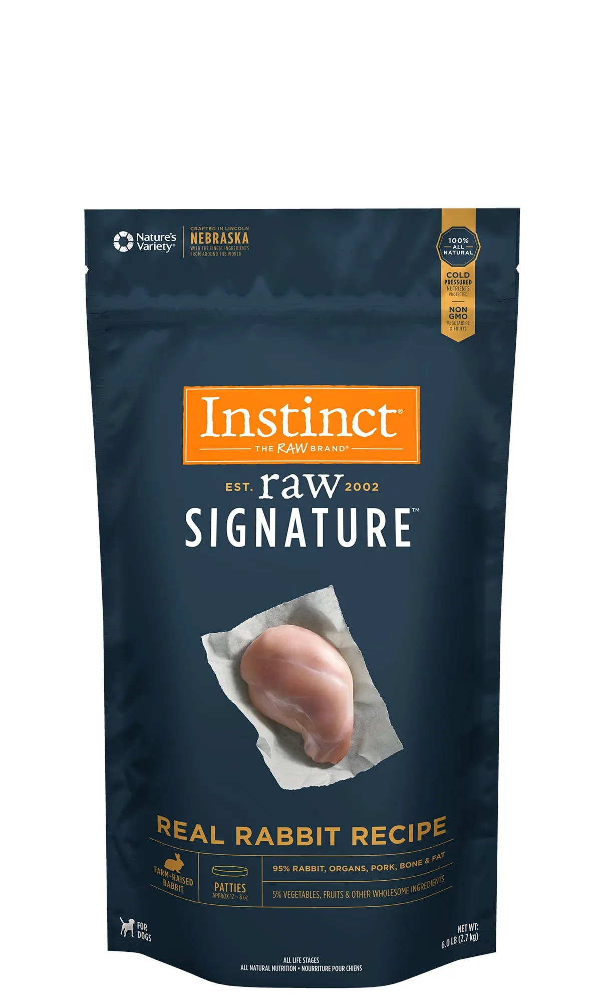 Instinct Canine Raw Signature Frozen Patties Real Rabbit Recipe