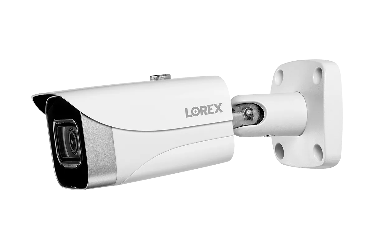 Lorex Fusion 4K (16 Camera Capable) 4TB Wired NVR System with 8 White IP Bullet Cameras, One 2K Wired Video Doorbell and One Sensor Kit