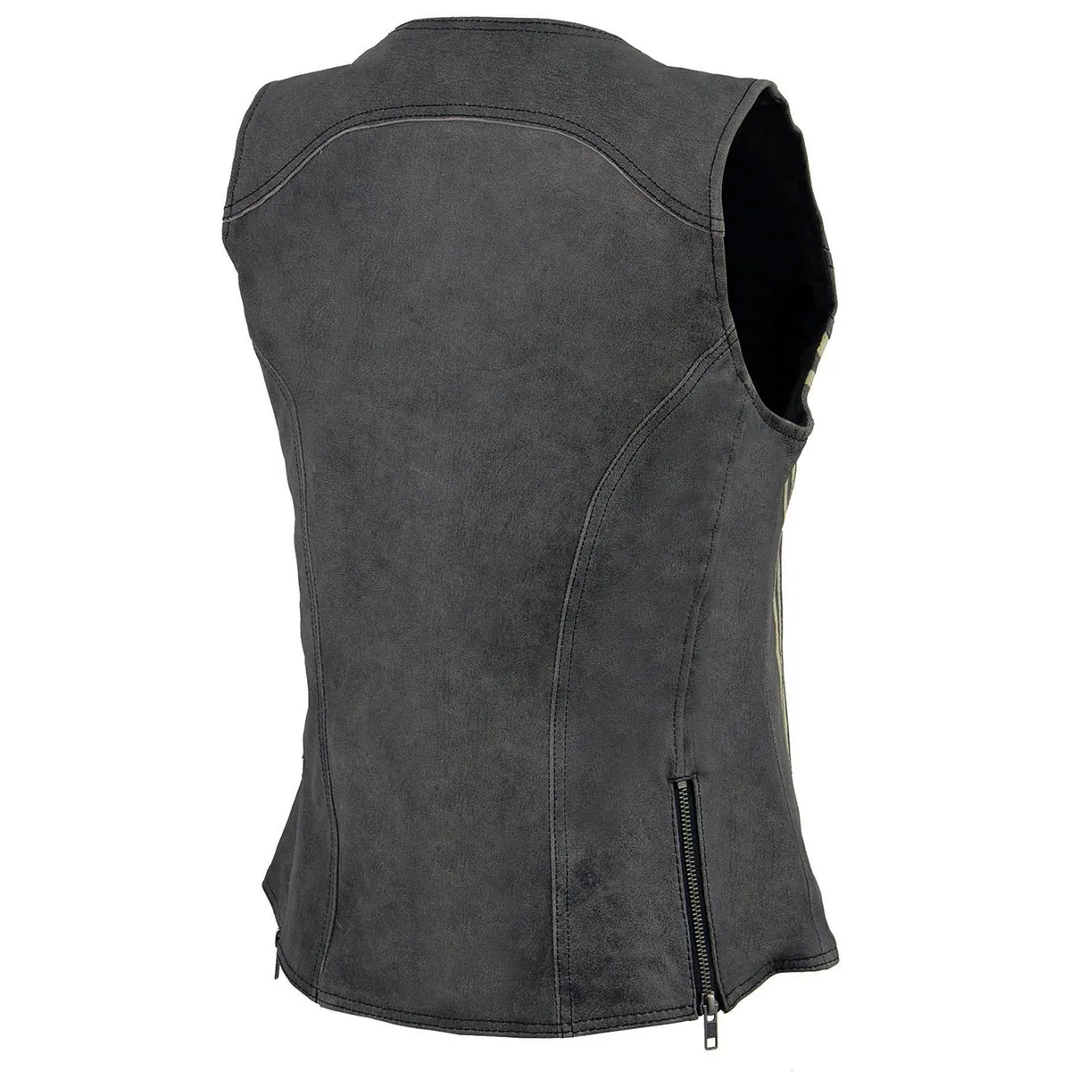 Milwaukee Leather MLL4506 Women's Grey Leather Vintage Slate Snap Front Vest with Racing Stripes