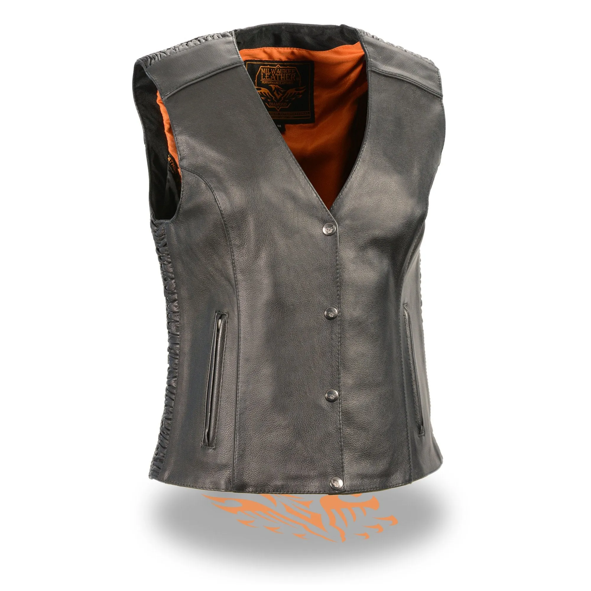 Milwaukee Leather MLL4570 Women's Studded Phoenix Black Leather Motorcycle Biker Vest w/ Embroidery Art