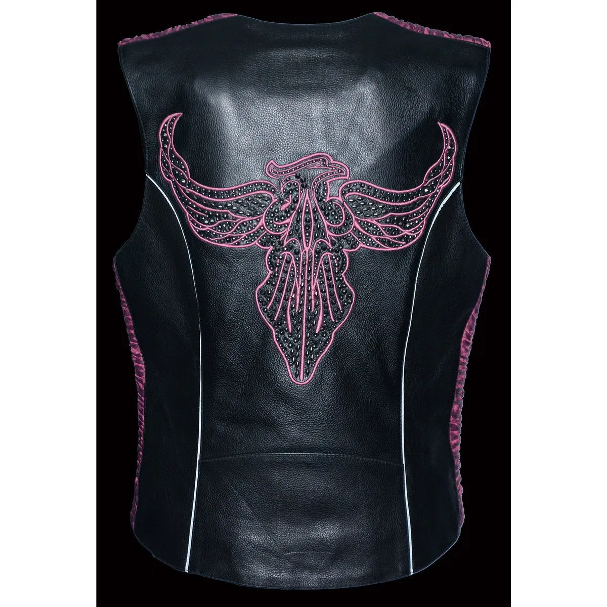 Milwaukee Leather MLL4570 Women's Studded Phoenix Black/Purple Leather Motorcycle Vest w/ Embroidery Art