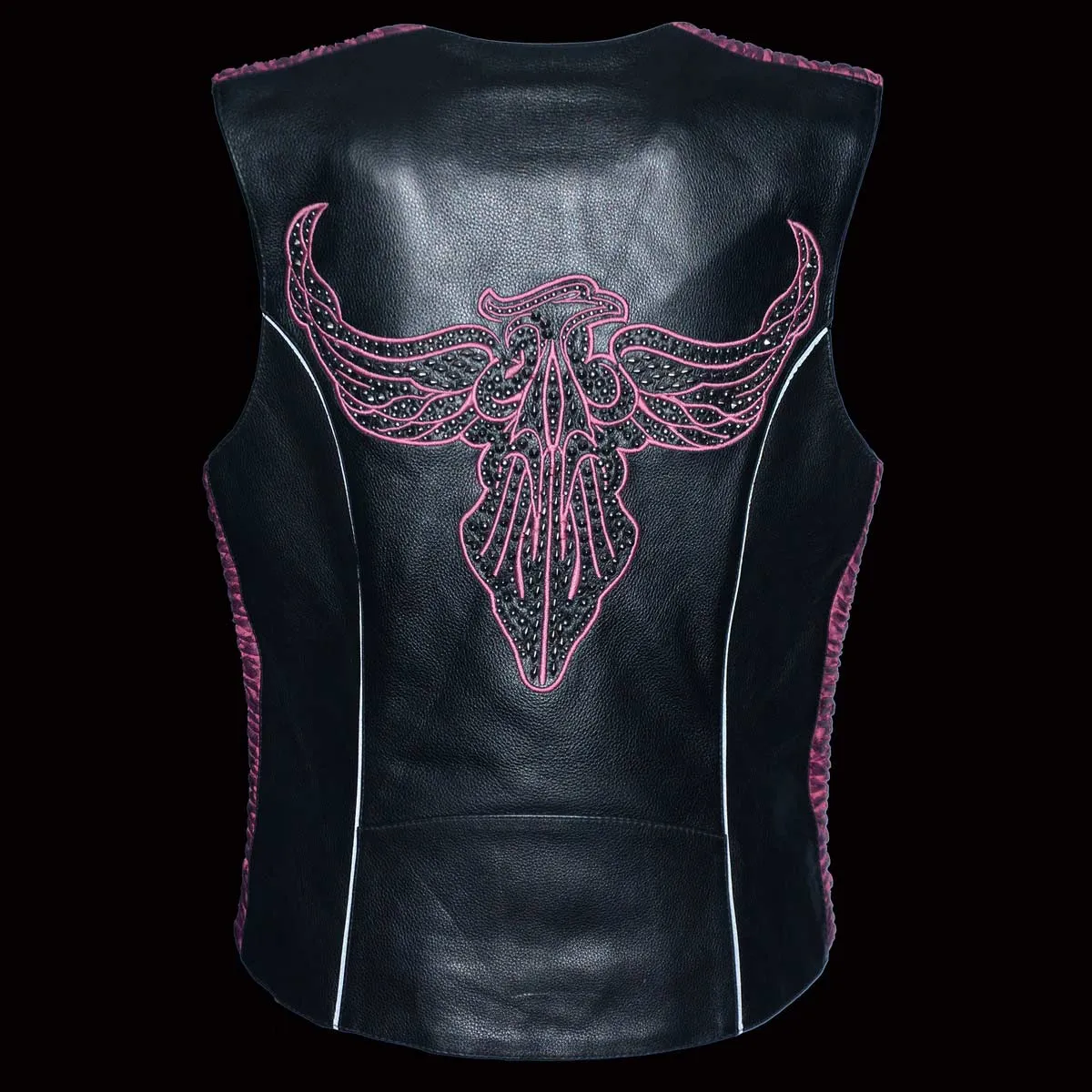 Milwaukee Leather MLL4570 Women's Studded Phoenix Black/Purple Leather Motorcycle Vest w/ Embroidery Art