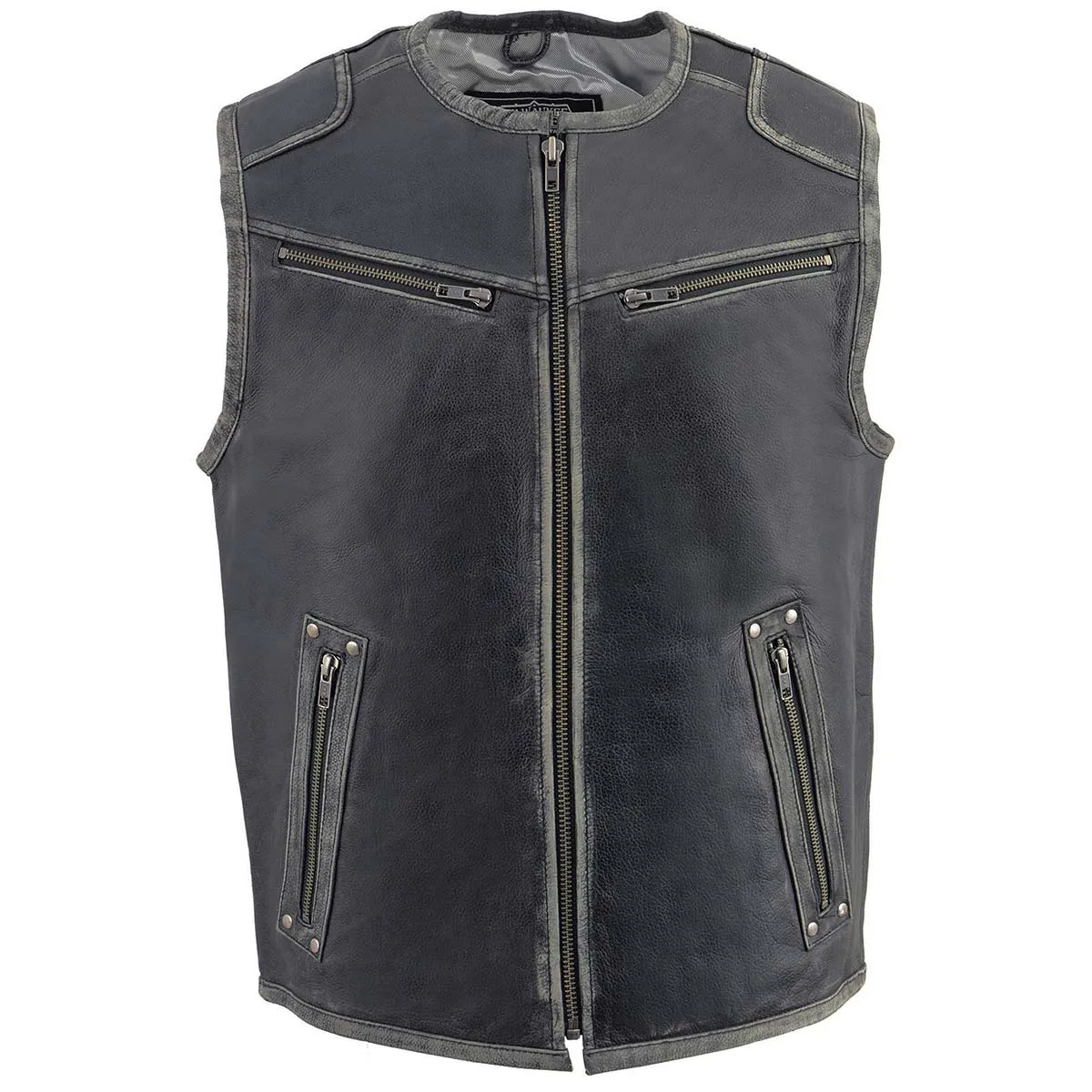 Milwaukee Leather MLM3536 Men's Vintage Leather Vest- Distressed Grey