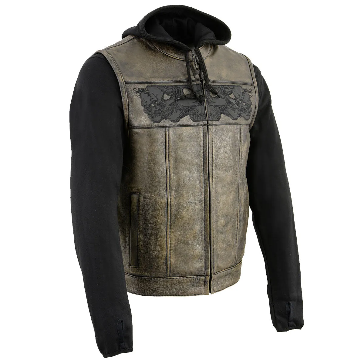 Milwaukee Leather MLM3561 Men's Leather Vest w/ Removeable Hoodie-