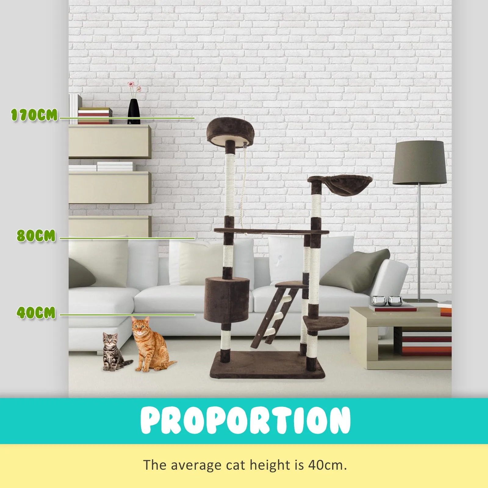 Multi-Level 170cm Cat Tree Scratcher w/ Platforms - Paw Mate