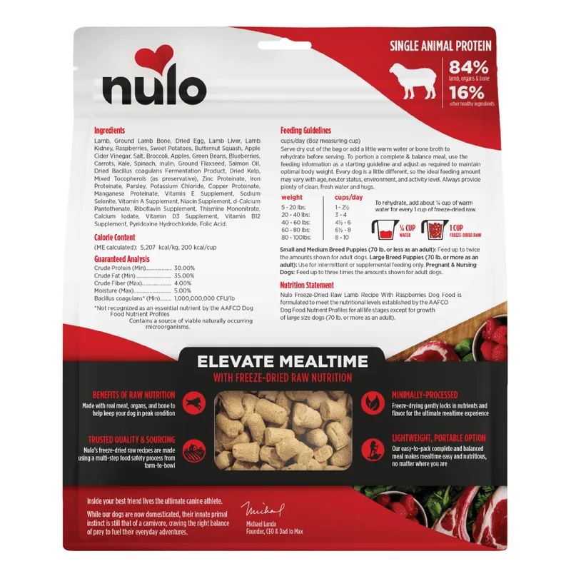 Nulo Freestyle Grain Free Lamb Recipe with Raspberries Freeze-Dried Raw Dog Food