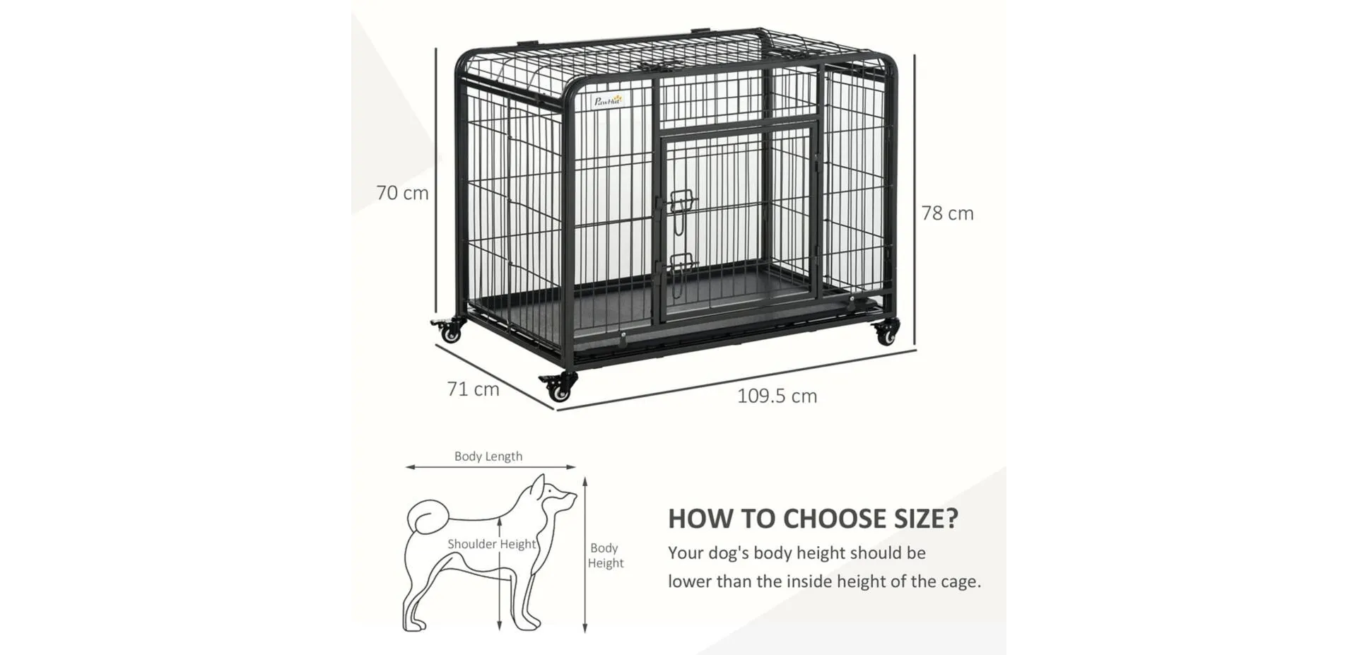 PawHut Dog Cage D02-052V01 780 x 1095 x 710 mm Grey