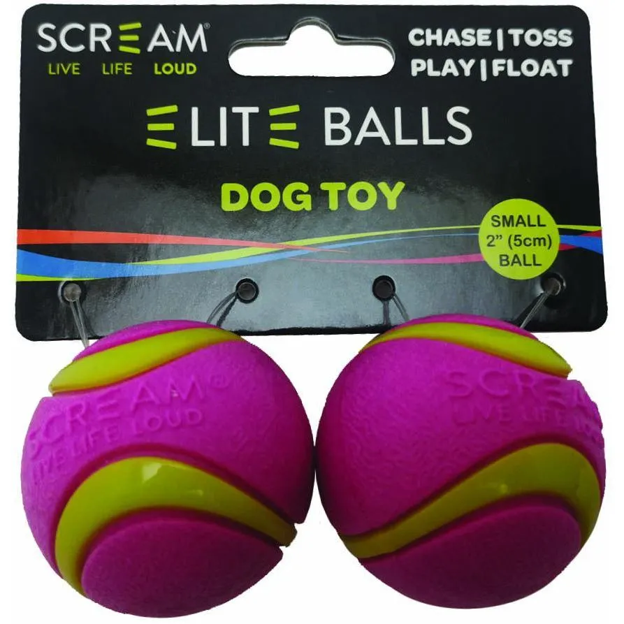 Scream Elite Ball Small Green and Pink Dog Toy 2 Pack