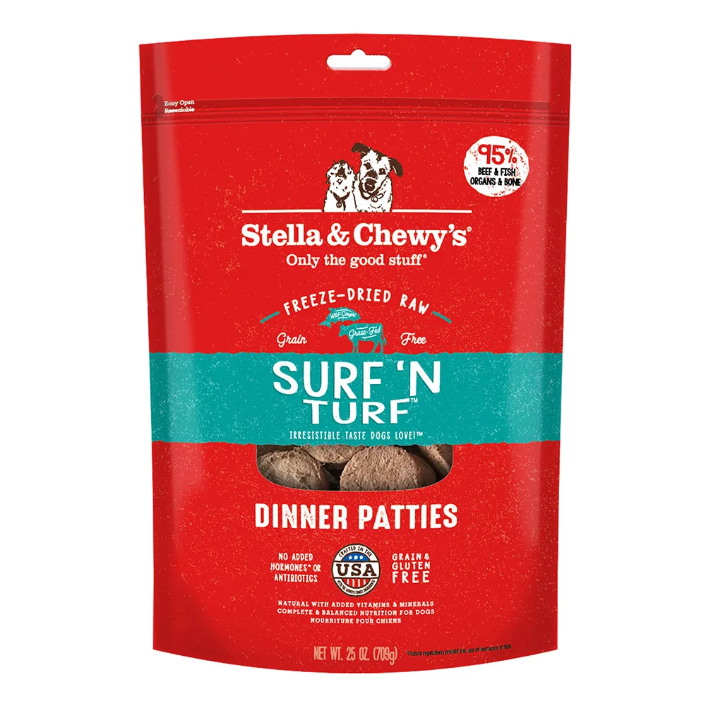 Stella & Chewy's Dog Freeze-Dried Dinner Patties - Surf 'N Turf Beef & Salmon 25oz