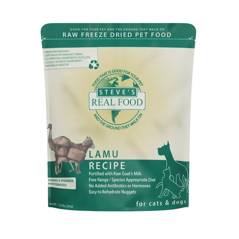 Steve's Real Food Freeze-Dried Raw Dog and Cat Food Nuggets Lamu, 1.25 lbs