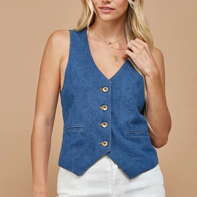 Structured Denim Vest at Bourbon Cowgirl