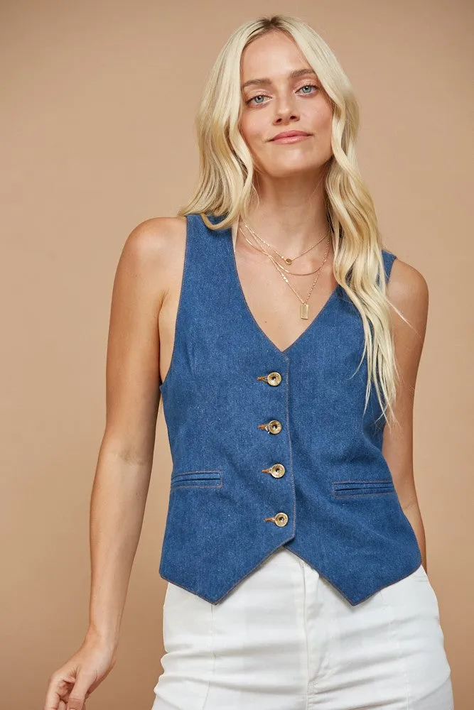 Structured Denim Vest at Bourbon Cowgirl